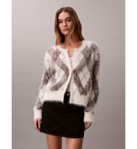 Calvin Klein - Áo len tay dài nữ Fuzzy Novelty Argyle Sweater