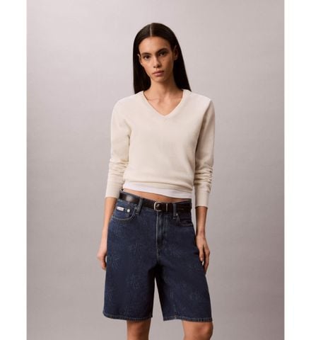 Calvin Klein - Quần Jean Ngắn Nữ Relaxed Bermuda Short CK Lagoo