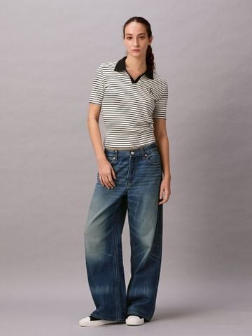 Calvin Klein - Áo Thun Có Cổ Nữ Monologo Rib Polo Stripe