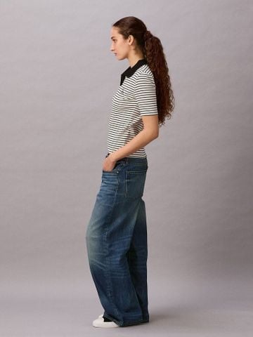 Calvin Klein - Áo Thun Có Cổ Nữ Monologo Rib Polo Stripe