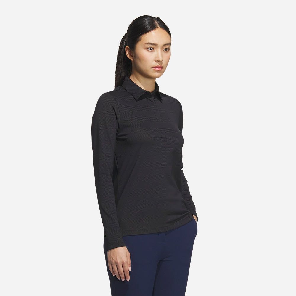 adidas - Áo thun có cổ đánh gôn Nữ Women's Adidas Jacquard Long Sleeve Polo Shirt - Black