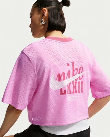Nike - Áo Tay Ngắn Thể Thao Nữ Oversized Heritage Cropped Mesh Jersey