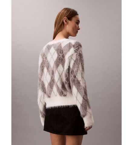 Calvin Klein - Áo len tay dài nữ Fuzzy Novelty Argyle Sweater