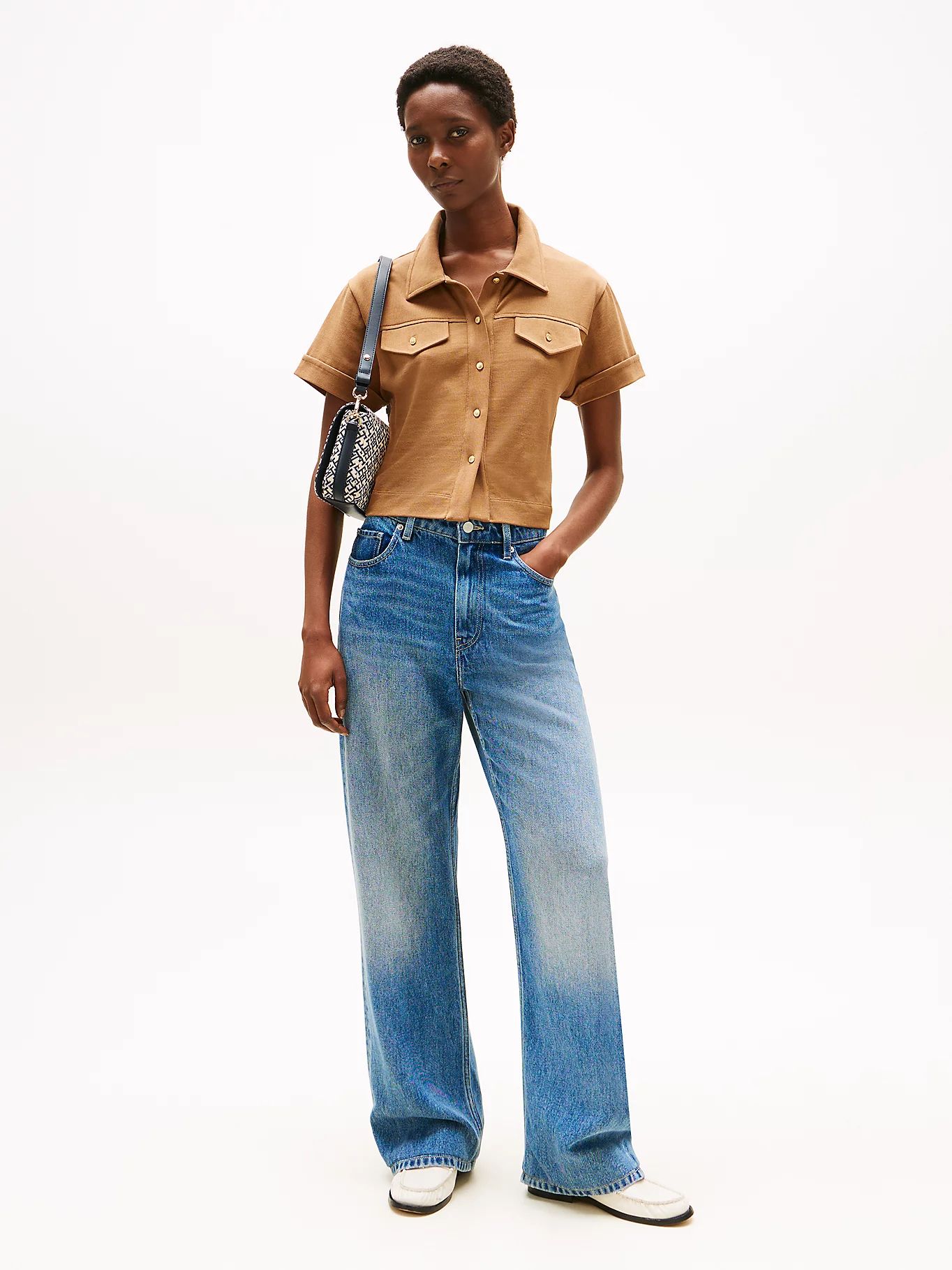 Tommy Hilfiger - Áo sơ mi tay ngắn nữ Regular Fit Gold-Tone Button Shirt