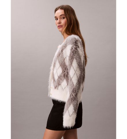 Calvin Klein - Áo len tay dài nữ Fuzzy Novelty Argyle Sweater
