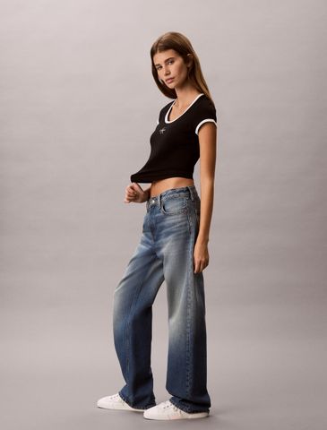 Calvin Klein - Áo Thun Tay Ngắn Nữ Slim Cotton Stretch Ringer T-Shirt