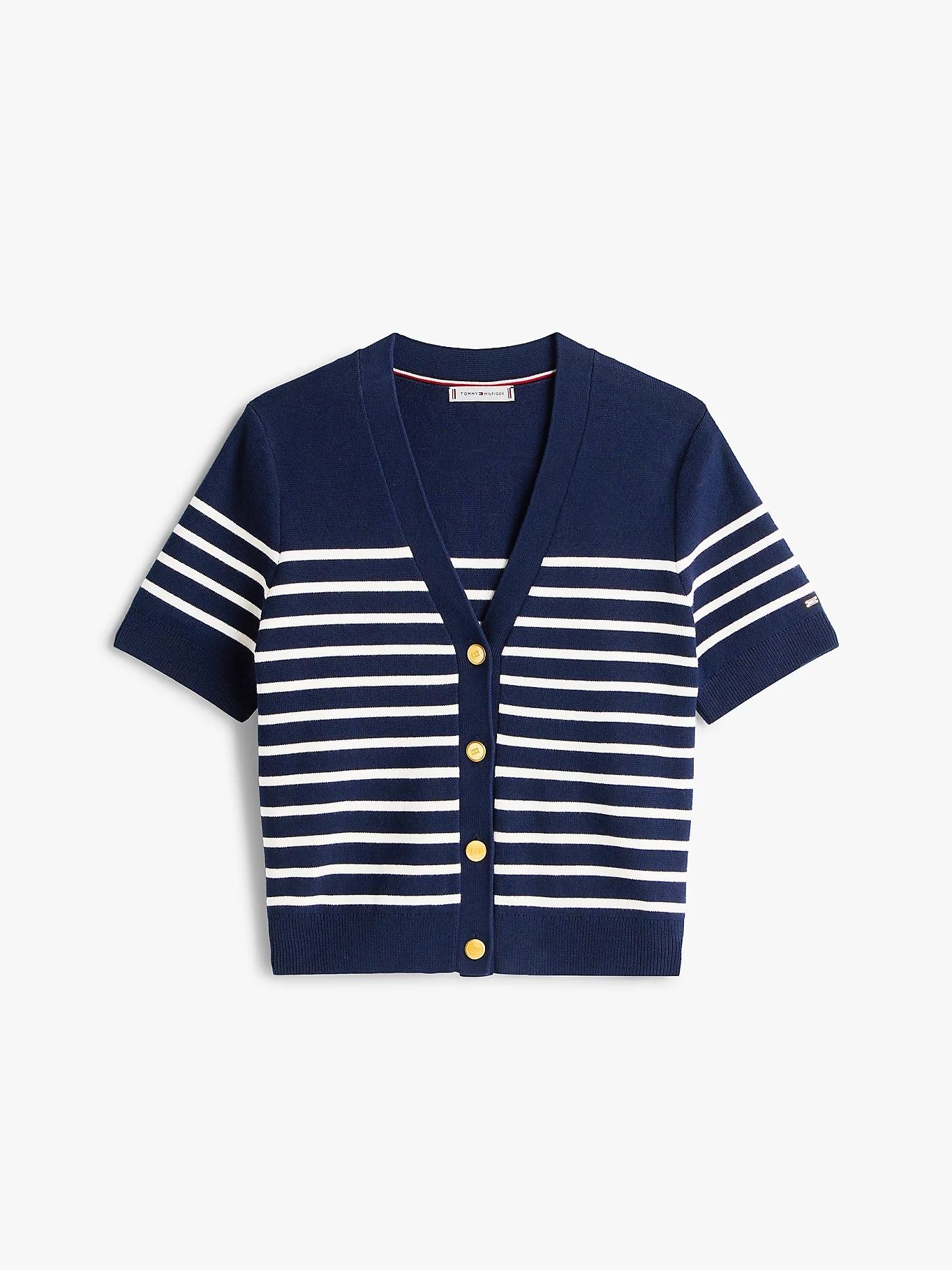 Tommy Hilfiger - Áo khoác len tay ngắn nữ Jersey Gold-Tone Button Short Sleeve Cardigan