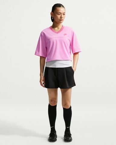 Nike - Áo Tay Ngắn Thể Thao Nữ Oversized Heritage Cropped Mesh Jersey
