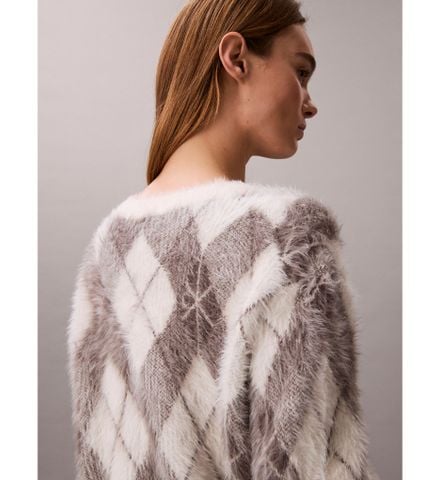 Calvin Klein - Áo len tay dài nữ Fuzzy Novelty Argyle Sweater
