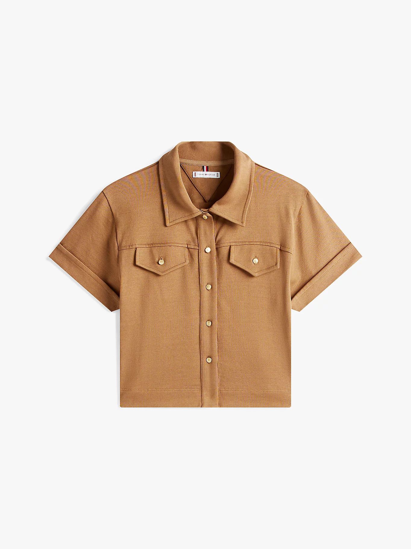 Tommy Hilfiger - Áo sơ mi tay ngắn nữ Regular Fit Gold-Tone Button Shirt