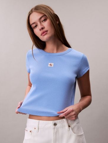 Calvin Klein - Áo Thun Tay Ngắn Nữ Cotton Stretch Rib Baby Tee