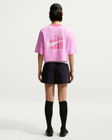 Nike - Áo Tay Ngắn Thể Thao Nữ Oversized Heritage Cropped Mesh Jersey
