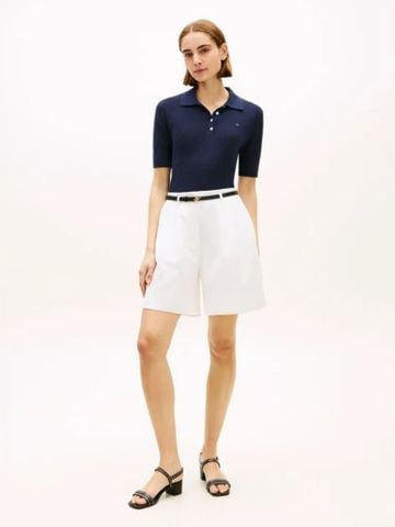 Tommy Hilfiger - Áo nỉ dệt kim Nữ Pointelle Short Sleeve Polo Sweater - 3