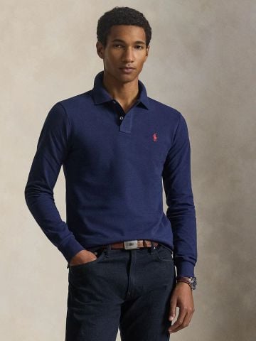 Ralph Lauren - Áo Thun Có Cổ Nam Slim Fit Mesh Long-Sleeve Polo