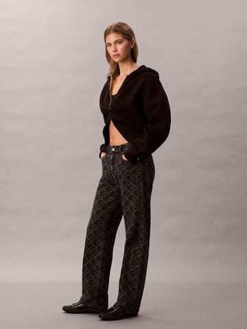 Calvin Klein - Quần Jean Dài Nữ Allover Monogram Mid Rise Straight Jeans