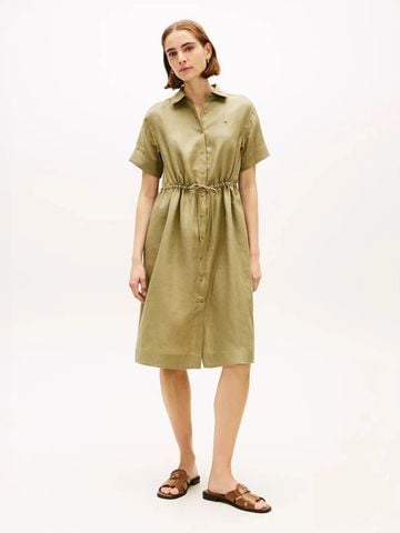 Tommy Hilfiger - Đầm Nữ Linen Short Sleeve Midi Shirt Dress