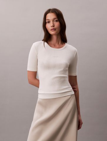 Calvin Klein - Áo Thun Tay Ngắn Nữ Variegated Rib Nano Logo
