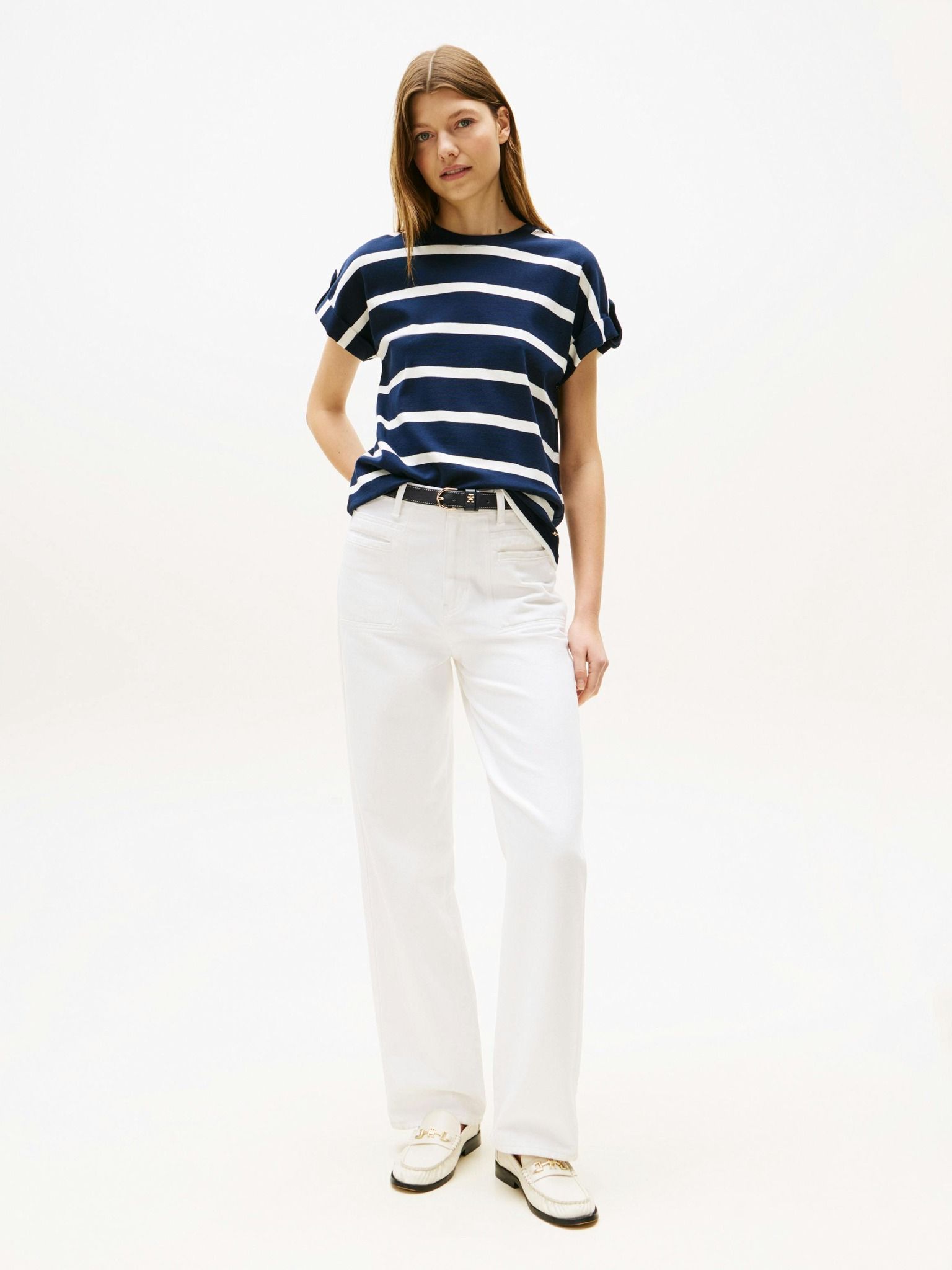 Tommy Hilfiger - Áo phông tay ngắn nữ Gold Button Crew Neck T-Shirt