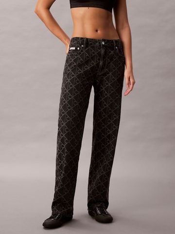 Calvin Klein - Quần Jean Dài Nữ Allover Monogram Mid Rise Straight Jeans