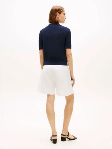 Tommy Hilfiger - Áo nỉ dệt kim Nữ Pointelle Short Sleeve Polo Sweater - 4
