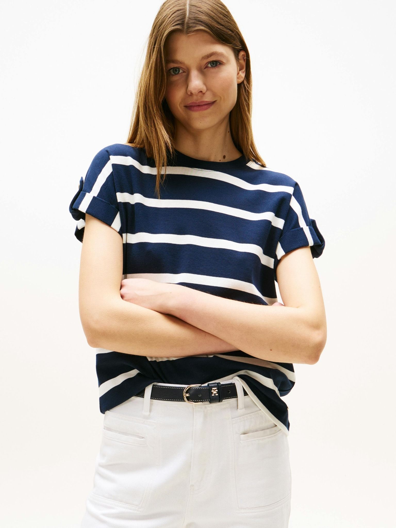 Tommy Hilfiger - Áo phông tay ngắn nữ Gold Button Crew Neck T-Shirt