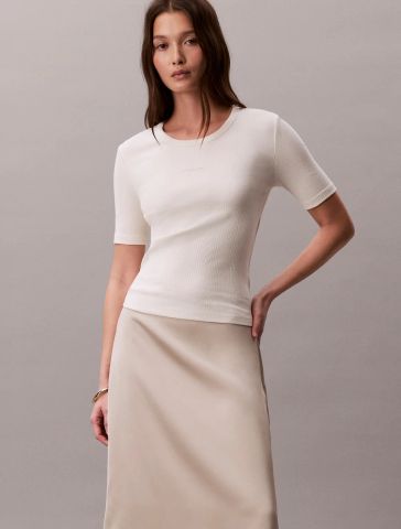 Calvin Klein - Áo Thun Tay Ngắn Nữ Variegated Rib Nano Logo