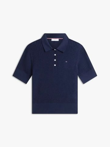 Tommy Hilfiger - Áo nỉ dệt kim Nữ Pointelle Short Sleeve Polo Sweater