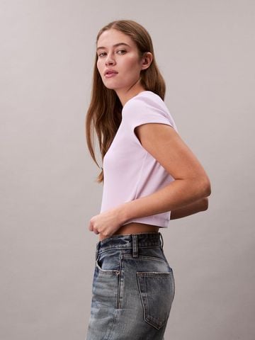 Calvin Klein - Áo Thun Tay Ngắn Nữ Monogram Logo Ribbed Baby Tee