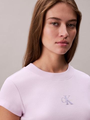 Calvin Klein - Áo Thun Tay Ngắn Nữ Monogram Logo Ribbed Baby Tee