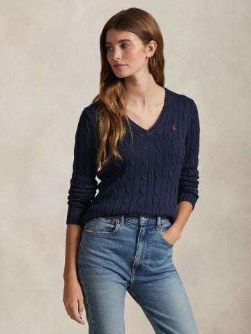 Ralph Lauren - Áo Len Nữ Cable-Knit Cotton V-Neck Sweater