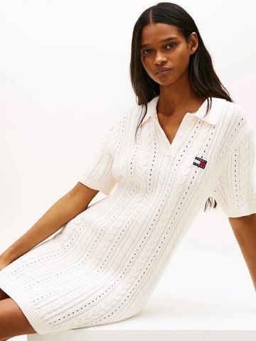 Tommy Hilfiger - Đầm Nữ TH Garment Dyed Cable Sweater Polo Dress