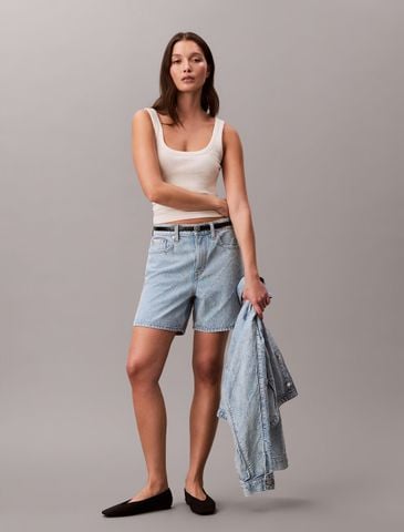 Calvin Klein - Quần Jeans Ngắn Nữ 90s Straight Needle punch Denim Short