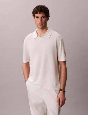 Calvin Klein - Áo Thun Có Cổ Nam Linen Blend Open Collar Polo Shirt