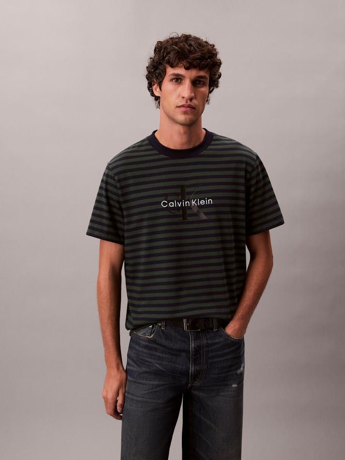 Calvin Klein - Áo thun thời trang nam Monogram Logo Stripe Relaxed T-Shirt