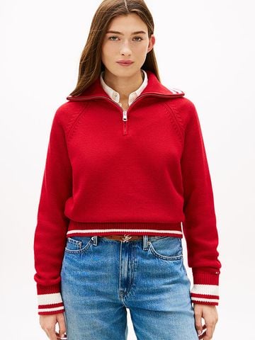 Tommy Hilfiger - Áo len tay dài Nữ Metal Flag Relaxed Quarter-Zip Jumper