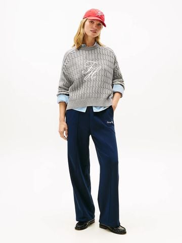 Tommy Hilfiger - Áo len tay dài nữ Logo Embroidery Relaxed Cable Knit Jumper