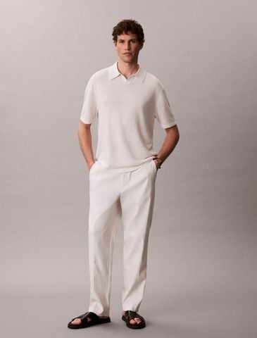 Calvin Klein - Áo Thun Có Cổ Nam Linen Blend Open Collar Polo Shirt