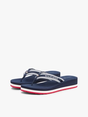 Tommy Hilfiger - Dép Xỏ Ngón Nữ Webbing Strap Signature Wedge Flip-Flops