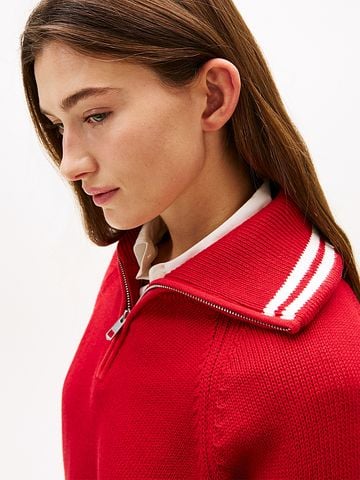 Tommy Hilfiger - Áo len tay dài Nữ Metal Flag Relaxed Quarter-Zip Jumper