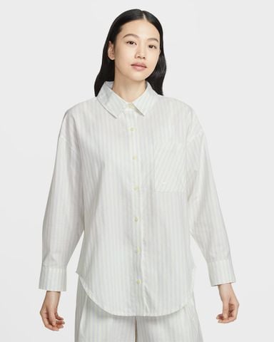 Nike - Áo Sơ Mi Nữ Nike Sportswear Chill Poplin Women's Oversized Woven Long-Sleeve Striped Top