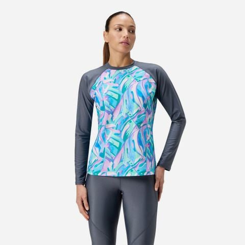 Speedo - Áo bơi tay dài chống nắng nữ Printed Long Sleeve Swim Tee Grey