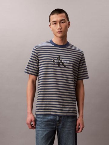 Calvin Klein - Áo Thun Tay Ngắn Nam Monogram Logo Stripe Relaxed T-Shirt