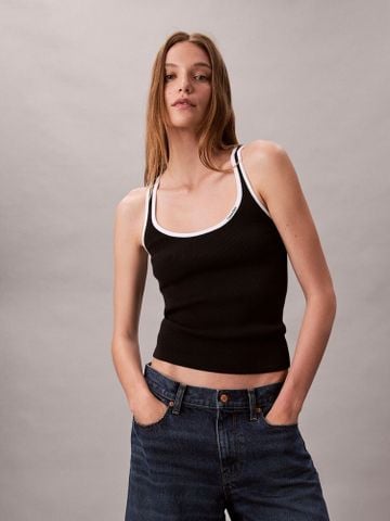 Calvin Klein - Áo ba lỗ dệt kim nữ Contrast Trim Rib Tank Top
