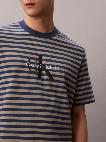 Calvin Klein - Áo Thun Tay Ngắn Nam Monogram Logo Stripe Relaxed T-Shirt