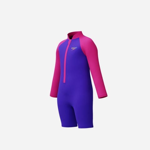 Speedo - Đồ bơi chống nắng bé gái Toddler Zip Sunsuit Blue Sun Protection