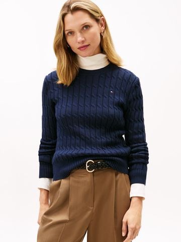 Tommy Hilfiger - Áo Sweater Nữ Cotton Cable Mid Gauge Crew Neck Long Sleeve Sweater