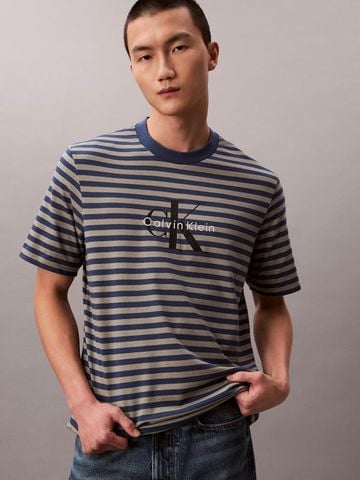 Calvin Klein - Áo Thun Tay Ngắn Nam Monogram Logo Stripe Relaxed T-Shirt