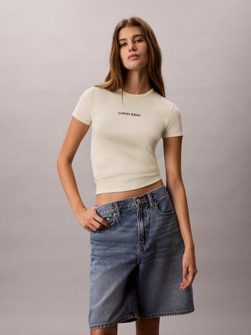 Calvin Klein - Áo Thun Tay Ngắn Nữ Contour Rib Logo Cropped Tee