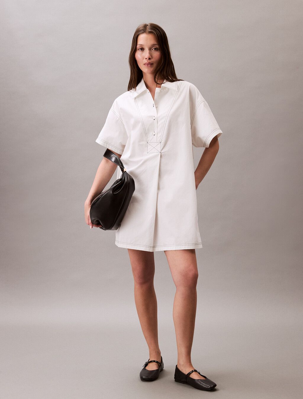 Calvin Klein - Đầm nữ Cotton Twill Mini Shirt Dress
