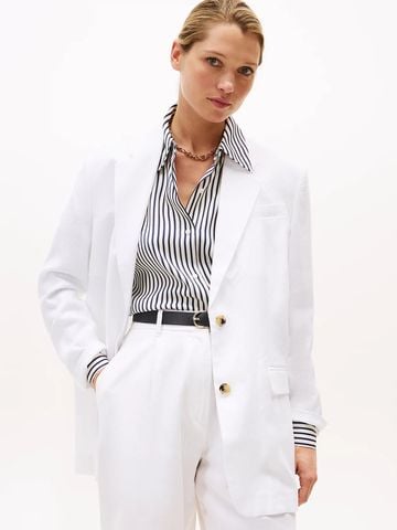 Tommy Hilfiger - Áo vest tay dài nữ Relaxed Linen Blend Single Breasted Blazer